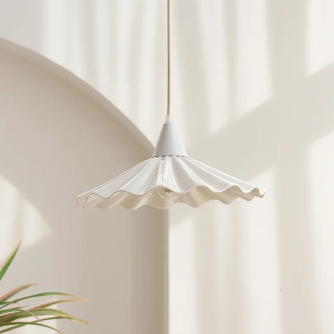 Modern White Ceramic Pendant Lamp with Unique Ribbed Design