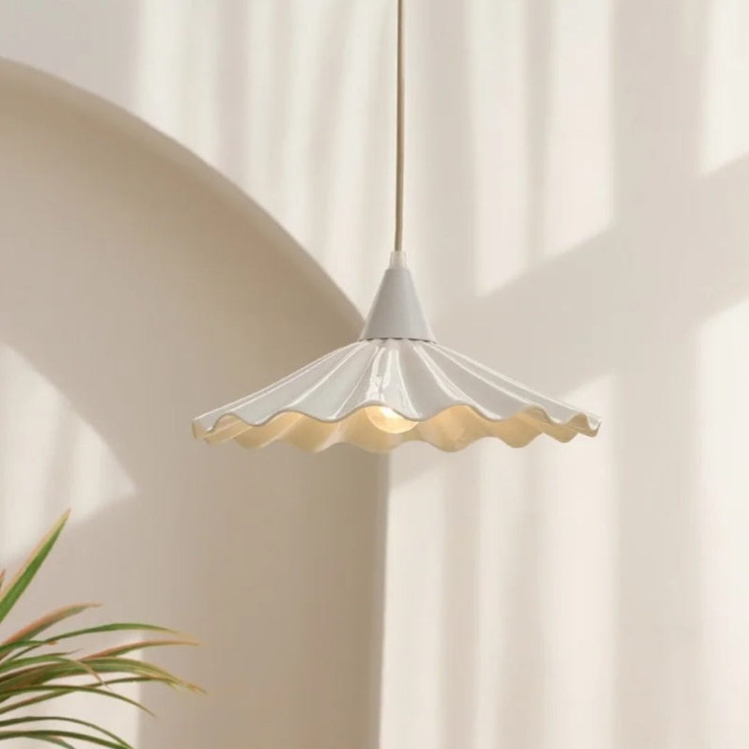 Modern White Ceramic Pendant Lamp with Unique Ribbed Design