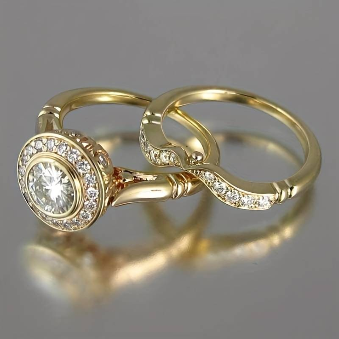 Celestia Ring Set – Luxurious Gold Zirconia Accessories