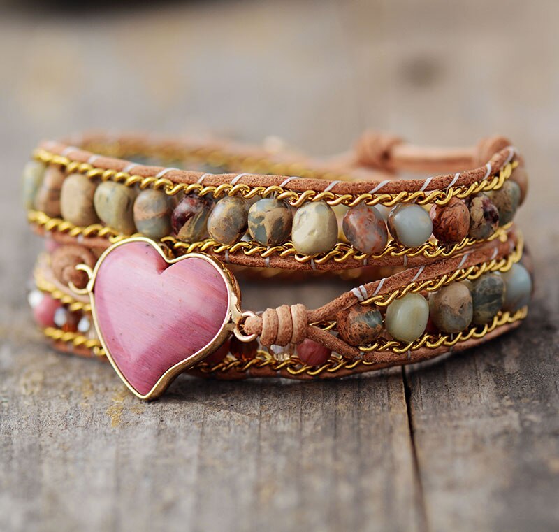 Rhodochrosite Heart Bracelet – Healing Energy for Your Soul