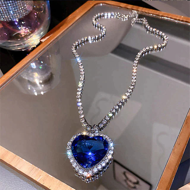 Tempting Blue Crystal Heart Necklace | Timeless Elegance and Style