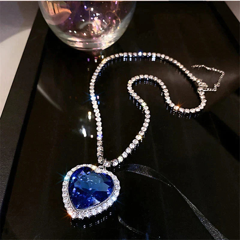 Tempting Blue Crystal Heart Necklace | Timeless Elegance and Style