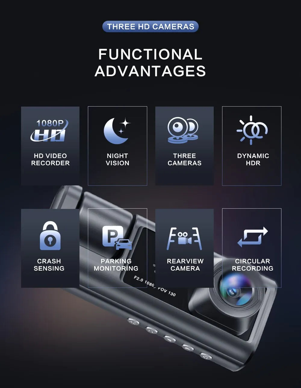 VisionPro - Dashcam with night vision and IR technology
