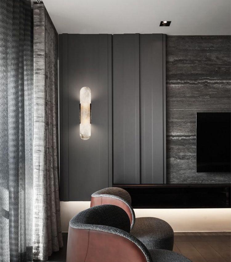 Elegant Melange - Handgjord Alabaster Vägglampa