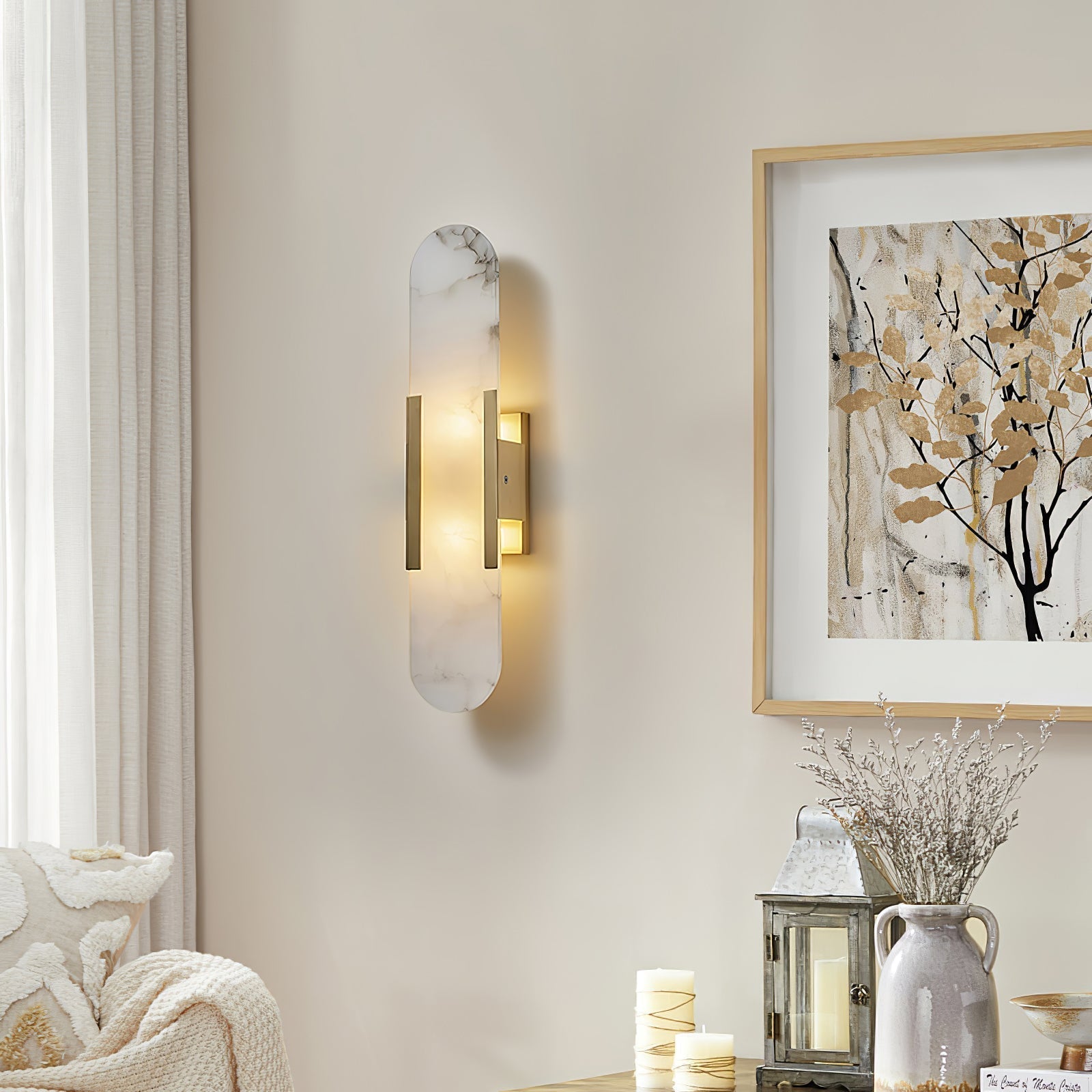 Elegant Melange - Handgjord Alabaster Vägglampa