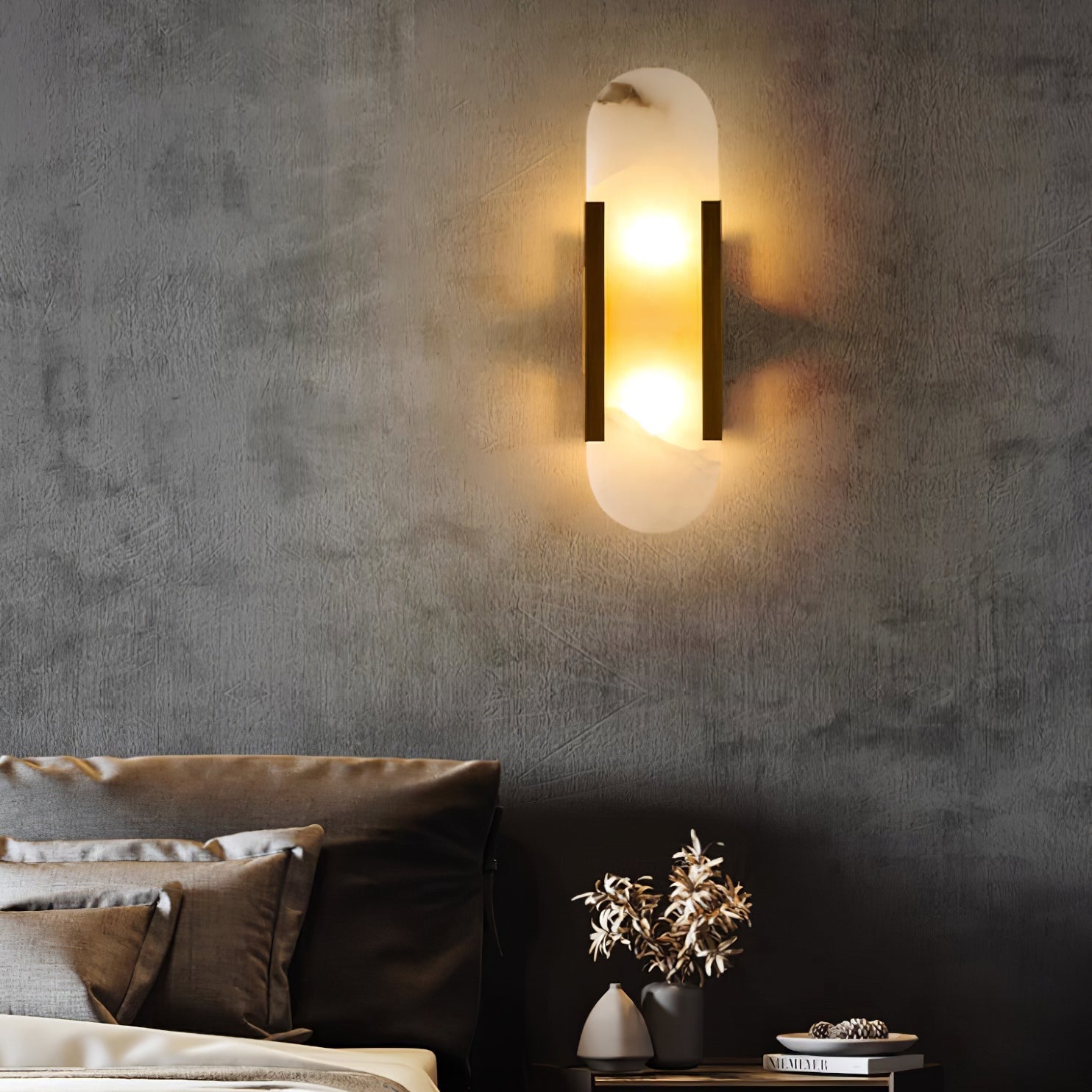 Elegant Melange - Handgjord Alabaster Vägglampa