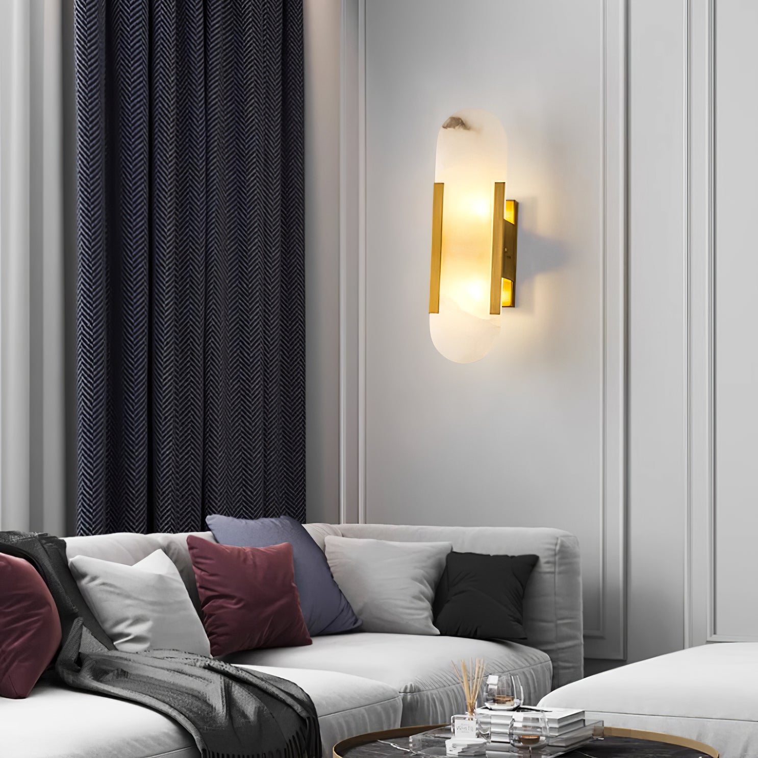Elegant Melange - Handgjord Alabaster Vägglampa