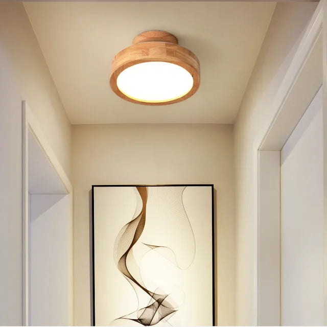 Brightlux - Scandinavian Round Wooden Ceiling Lamp