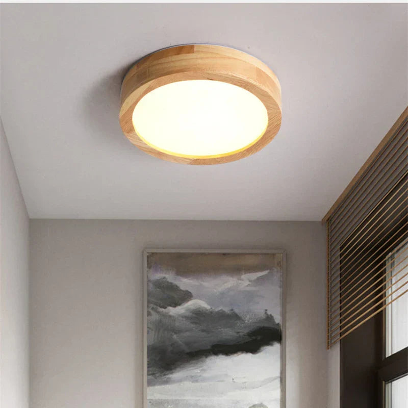 Brightlux - Scandinavian Round Wooden Ceiling Lamp
