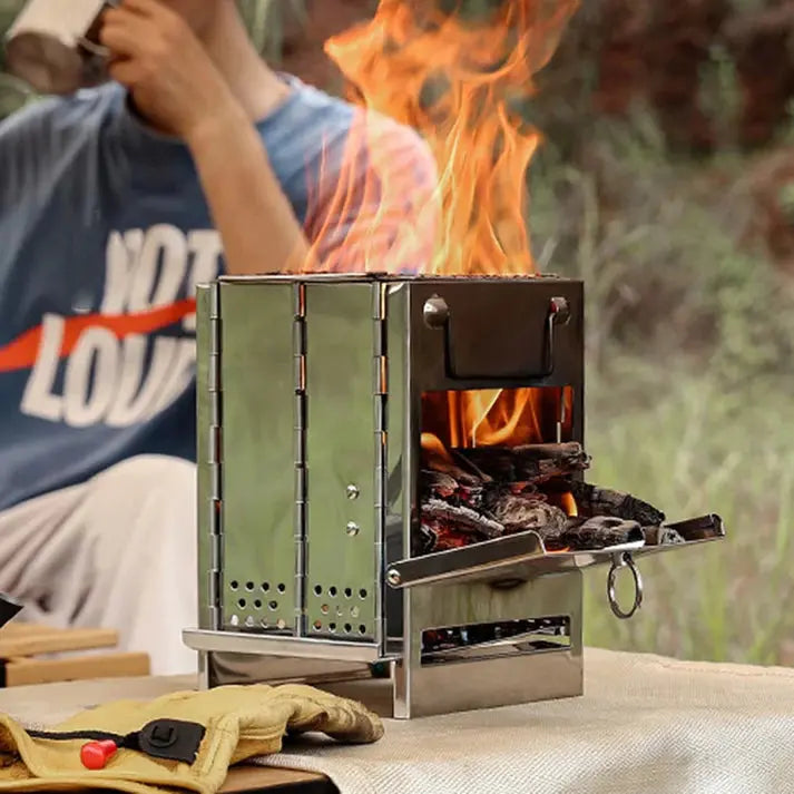 TrailFlame – Stylish Folding Wood Stove Made of Stainless Steel