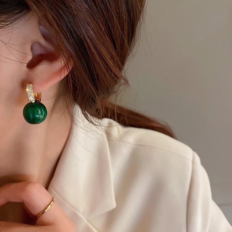 Elegant Green Gold Pearl Earrings - Alina KolleKtion