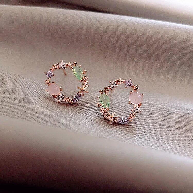 Elegant Gold Flower Earrings with Zirconia - Isabella Collection