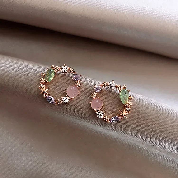 Elegant Gold Flower Earrings with Zirconia - Isabella Collection