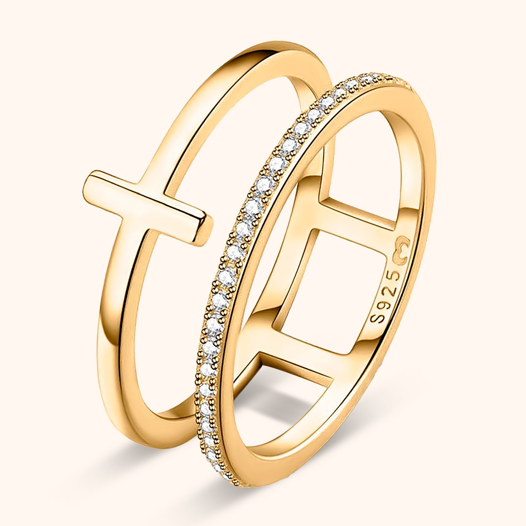 Elegant Double Cross Ring - Celeste