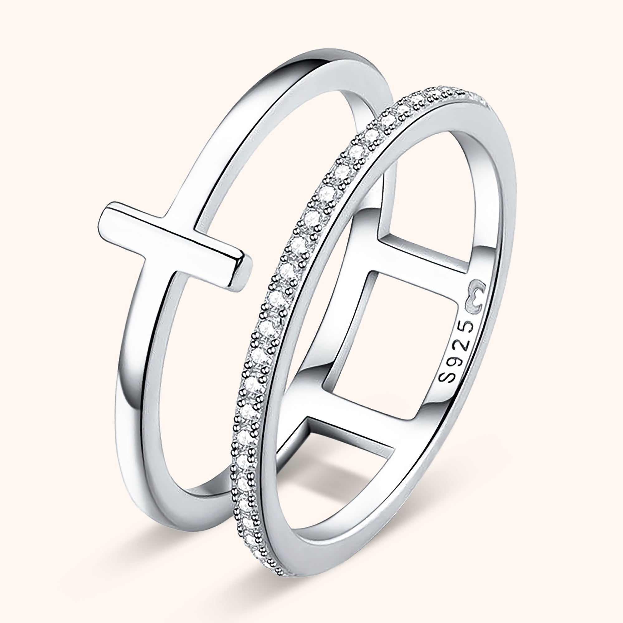 Elegant Double Cross Ring - Celeste