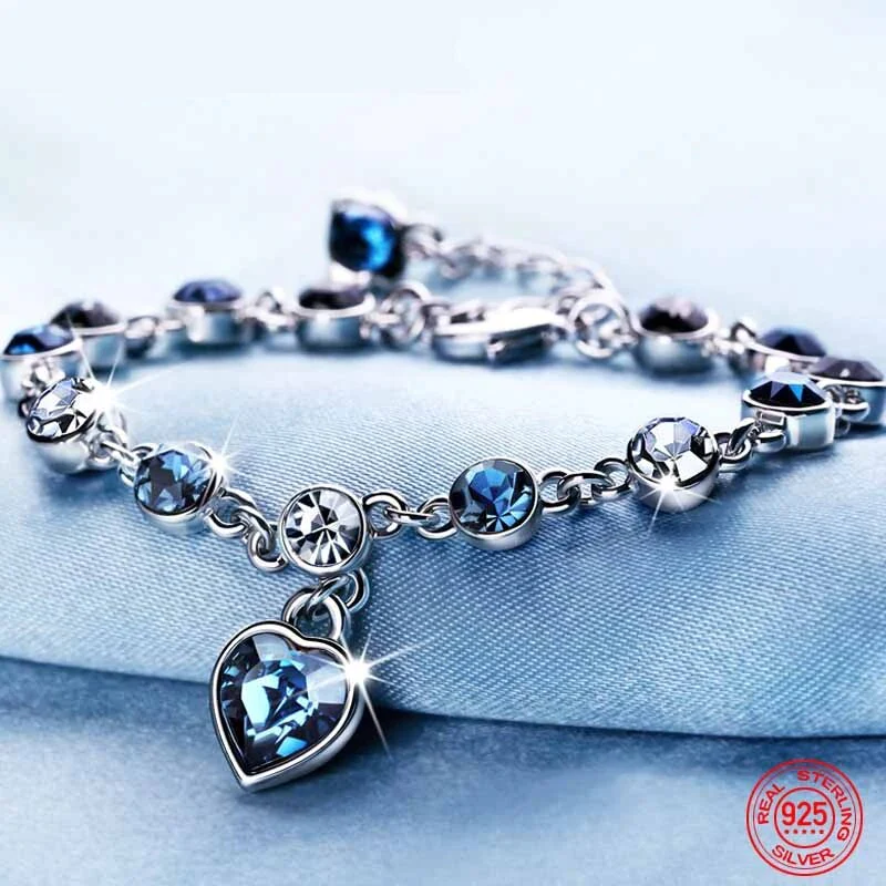 Captivating Ocean Heart Watch Bracelet with Radiant Blue Heart Charm