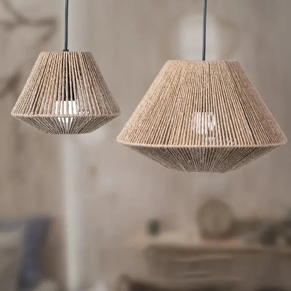 Elegant Rattan Ceiling Lamp – Rustic Geometric Lighting for Any Space