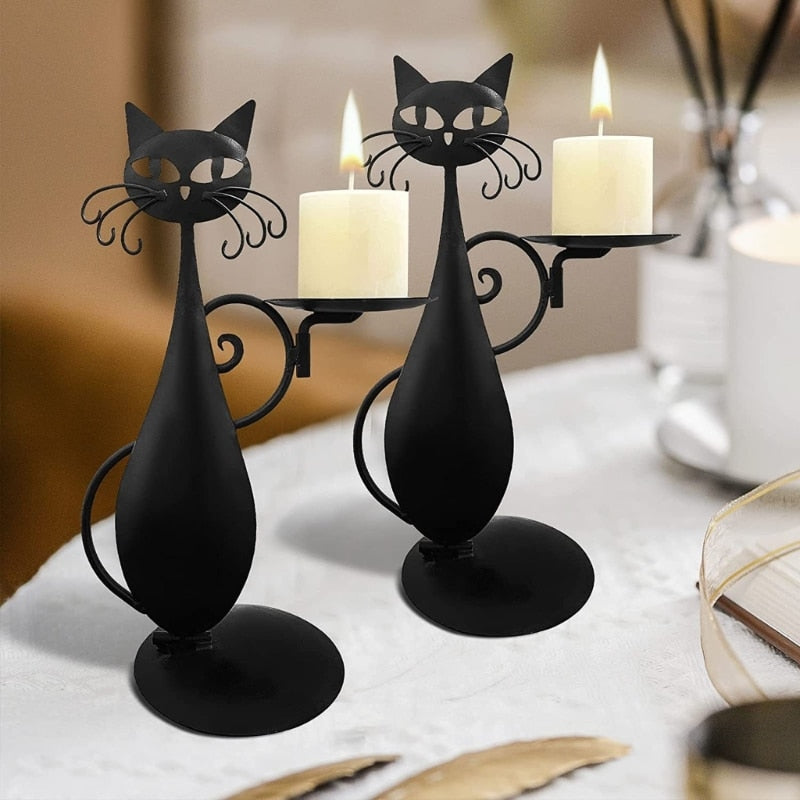 Midnight Panther - Mysterious Black Cat Candle Holder