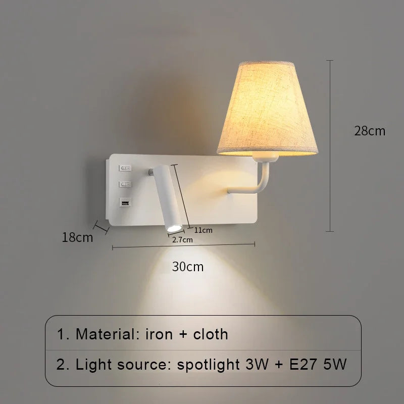 LuminoWall - Minimalist USB Wall Lamp with Reading Light