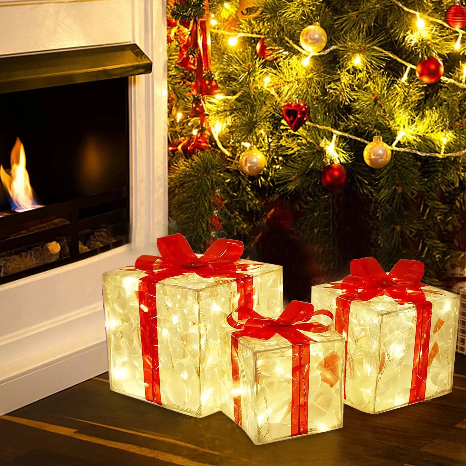 EclatDeNoel Christmas Decoration - Enchanting Luminous Gift Box for Christmas
