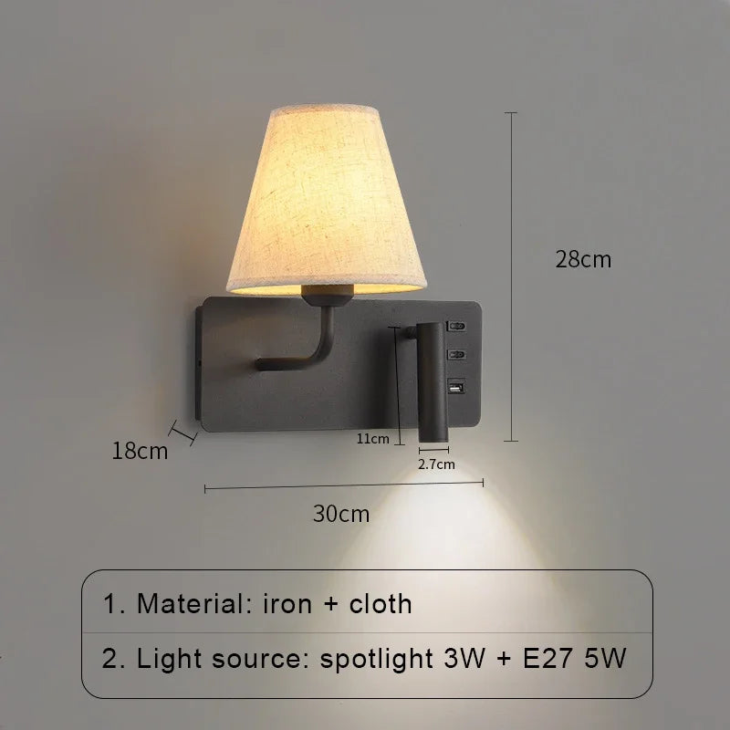 LuminoWall - Minimalist USB Wall Lamp with Reading Light