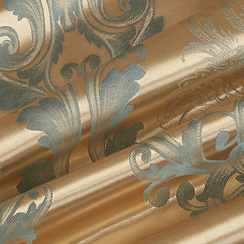 Luxurious Satin Rayon Jacquard Duvet Cover in Gold &amp; Blue