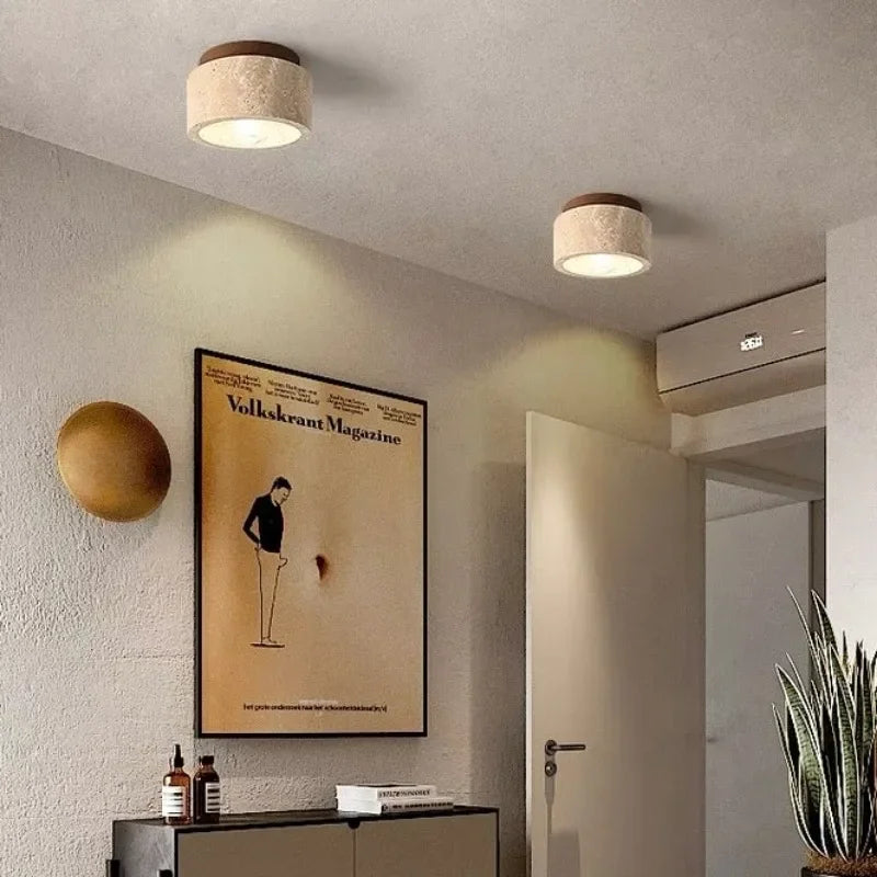ÉclatPierre – Luxurious Travertine LED Ceiling Light for Hallway