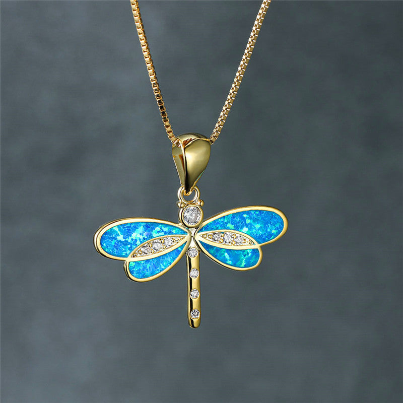 Captivating Gold Dragonfly Necklace with Radiant Opal - Isolde Series 