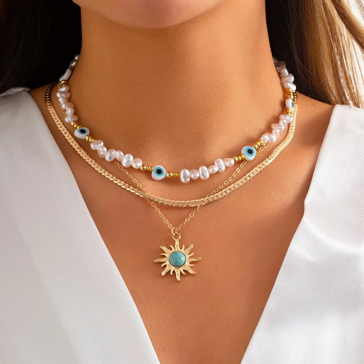 Ethnic Charm Necklace Set – Zonnebloem &amp; Boze Oog Accessories