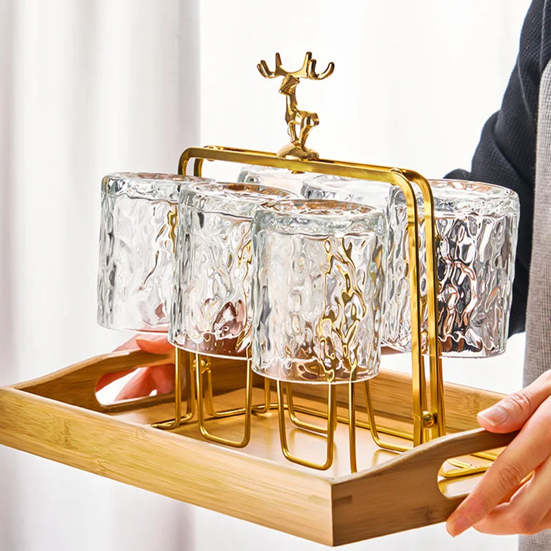 Glacio Glass Cupholder - Glass cup holder with reindeer design for a luxurious whiskey experience 