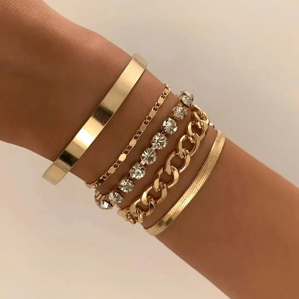 SnakeEdge Bracelet Set - 5-piece Metal Snake Chain