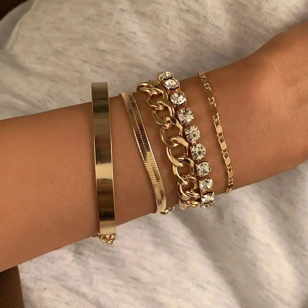 SnakeEdge Bracelet Set - 5-piece Metal Snake Chain