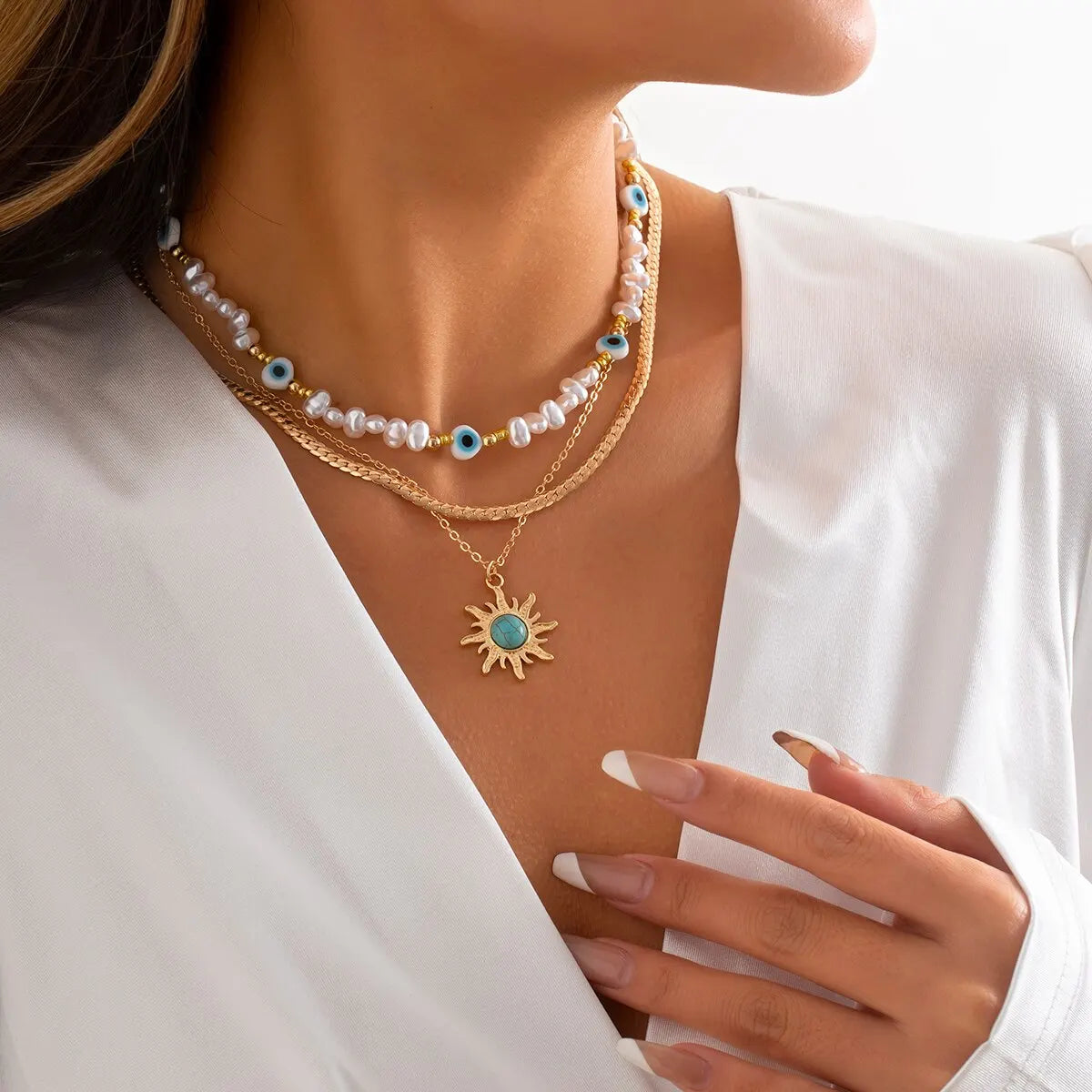 Ethnic Charm Necklace Set – Zonnebloem &amp; Boze Oog Accessories