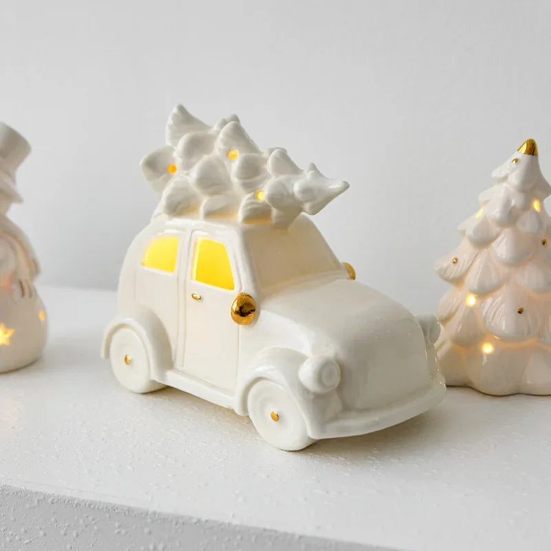 Magisc Christmas Decoration - Illuminated Ceramic Snowman for Party Decoration