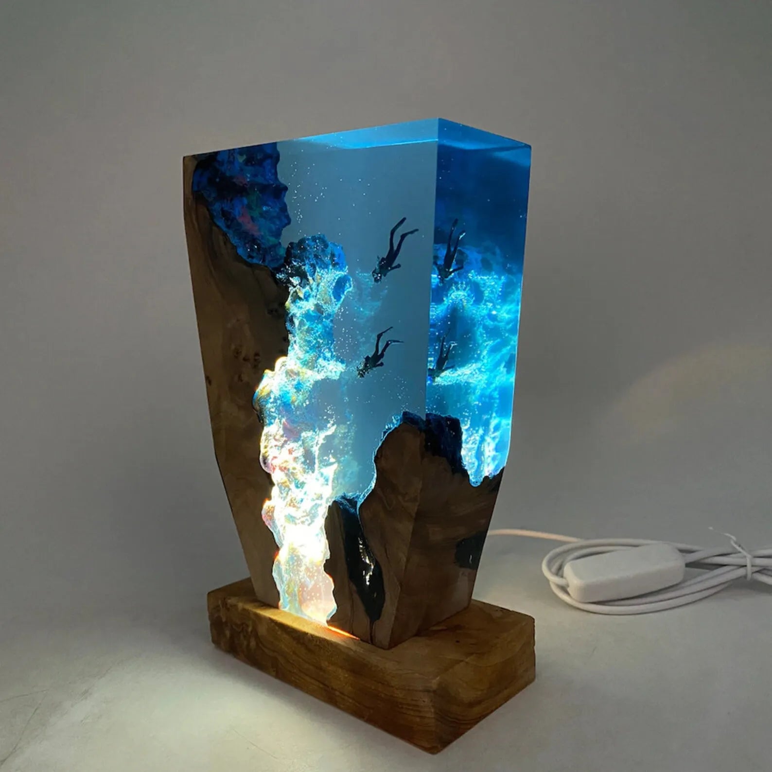 OceanGlow Luxe Belyst Bordslampa – Serent Epoxyharts med USB-laddning