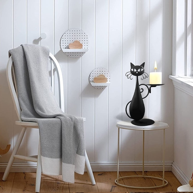 Midnight Panther - Mysterious Black Cat Candle Holder