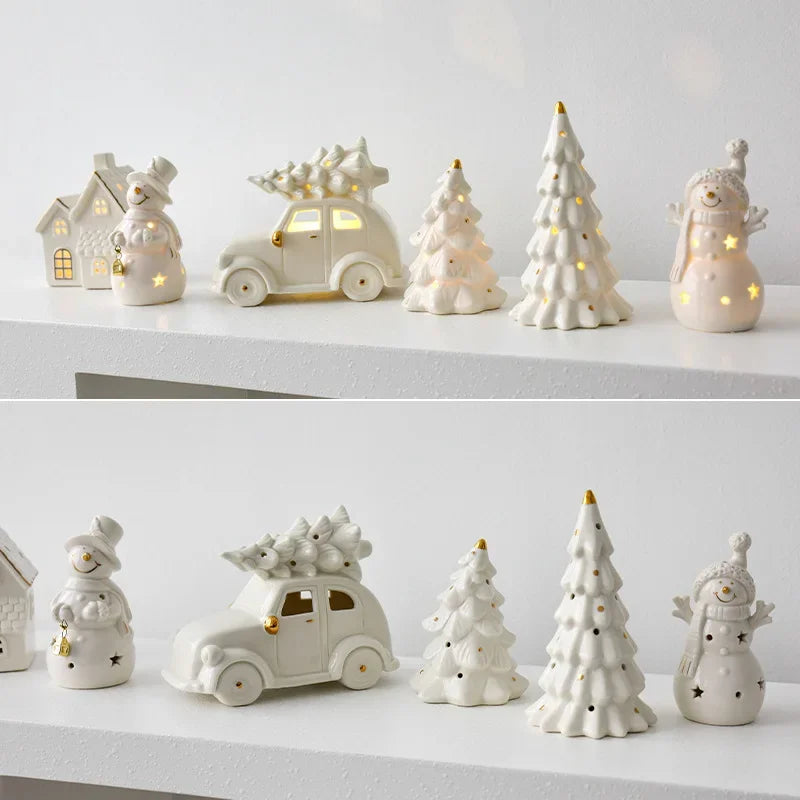 Magisc Christmas Decoration - Illuminated Ceramic Snowman for Party Decoration