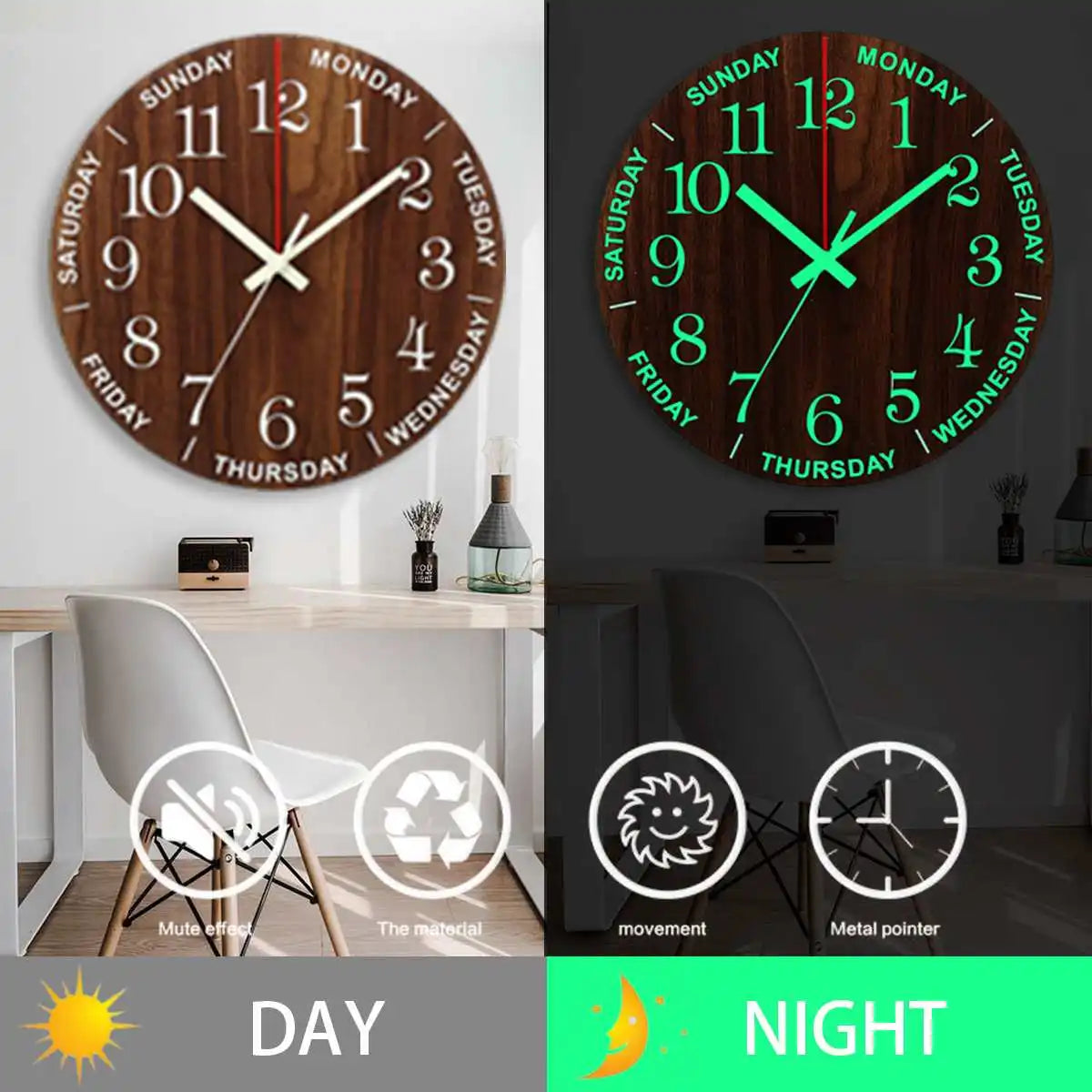 GlowClock – Luxurious Wooden Wall Clock with Night Light