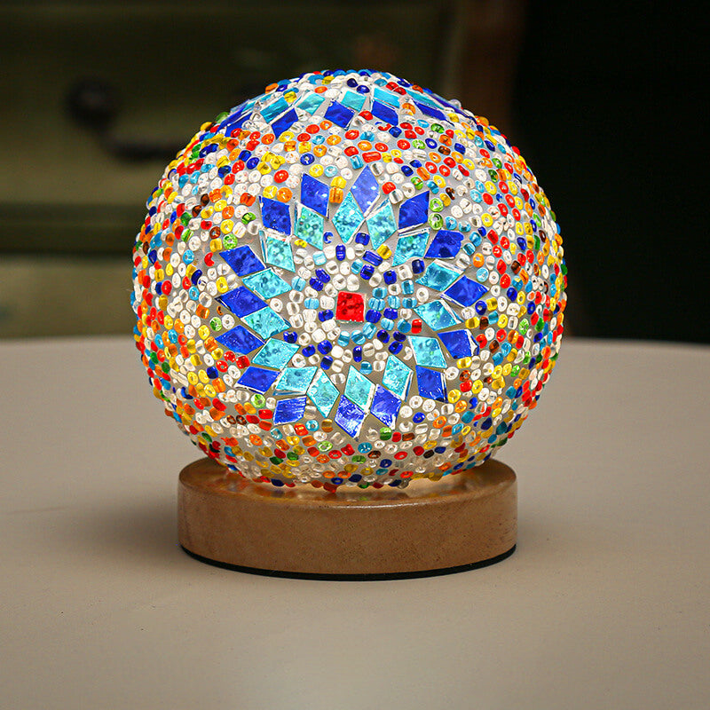 BohoCharm - Modern USB Bordlampa med Trä och Glas