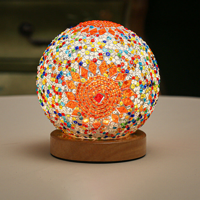 BohoCharm - Modern USB Bordlampa med Trä och Glas
