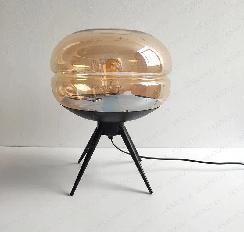ArtisanGlow - Elegant Blue Glass Lamp with Shelf