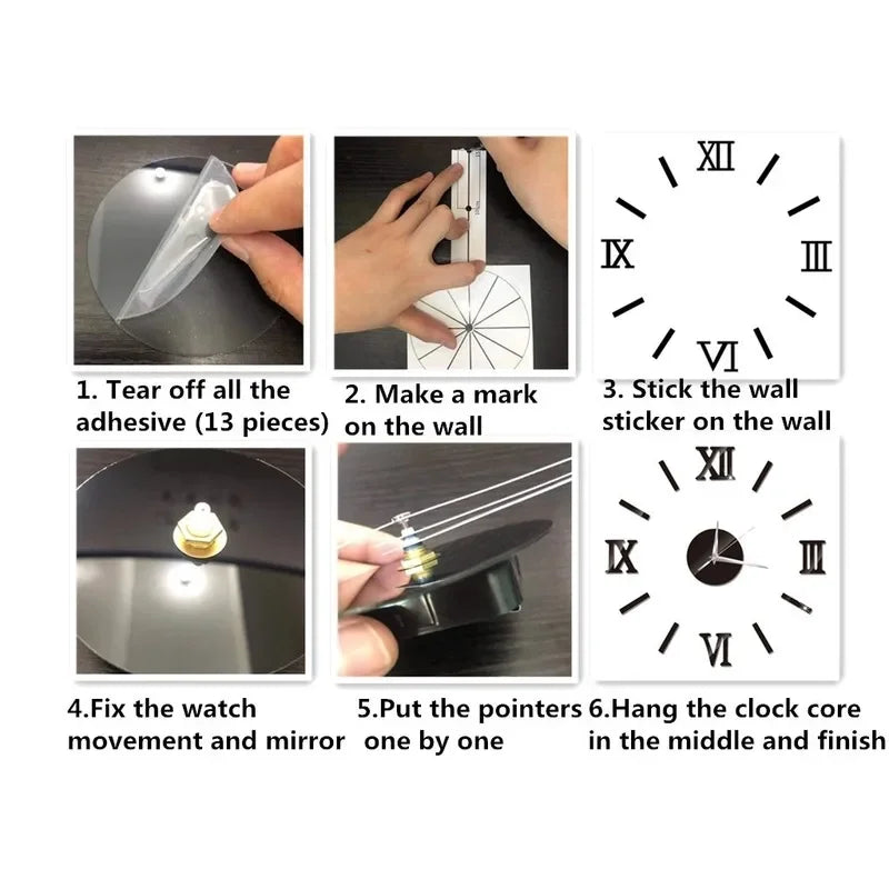 RomanTime 3D Clock - Modern DIY Wall Decoration