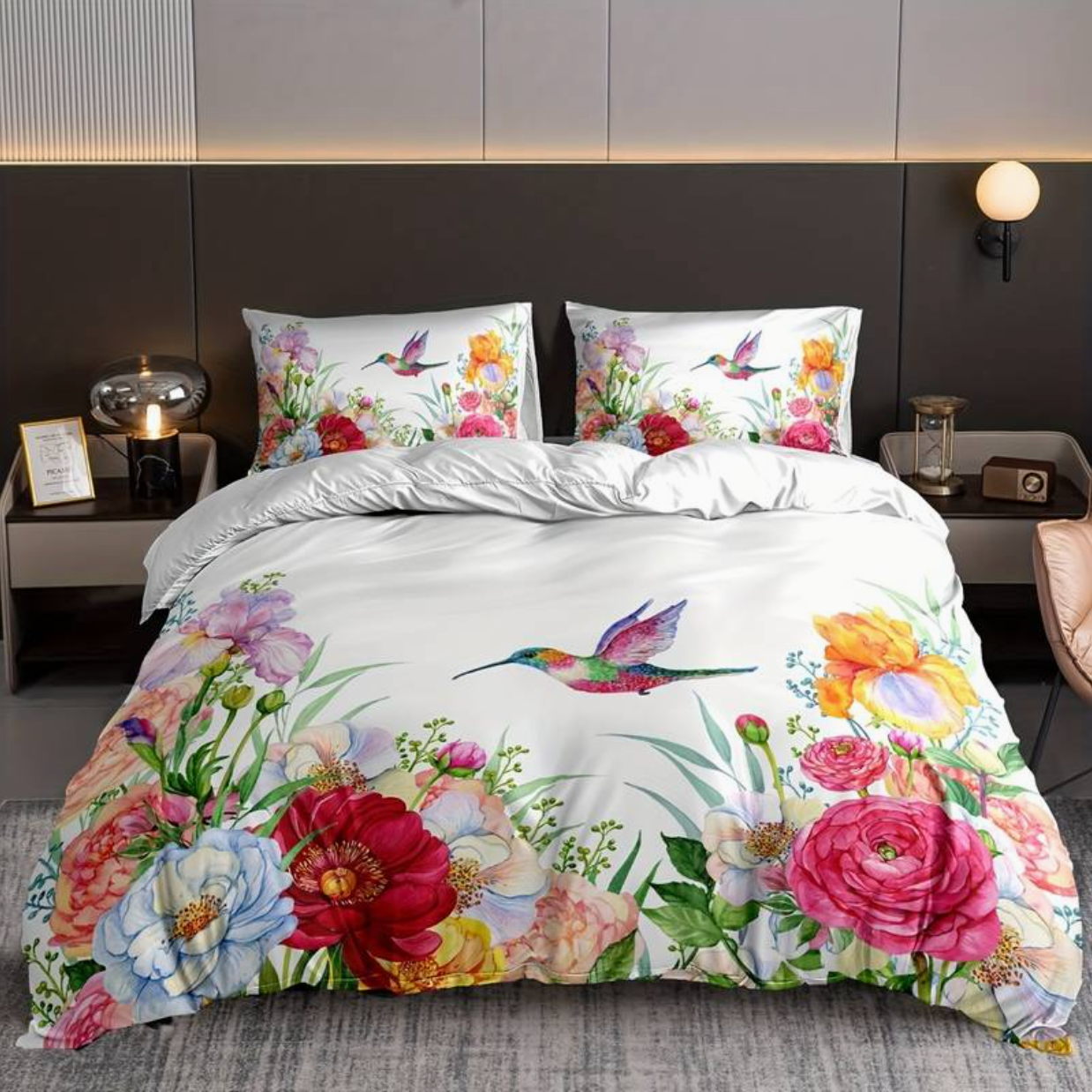 Colorful Flowers Aura Duvet Cover with Pillowcase