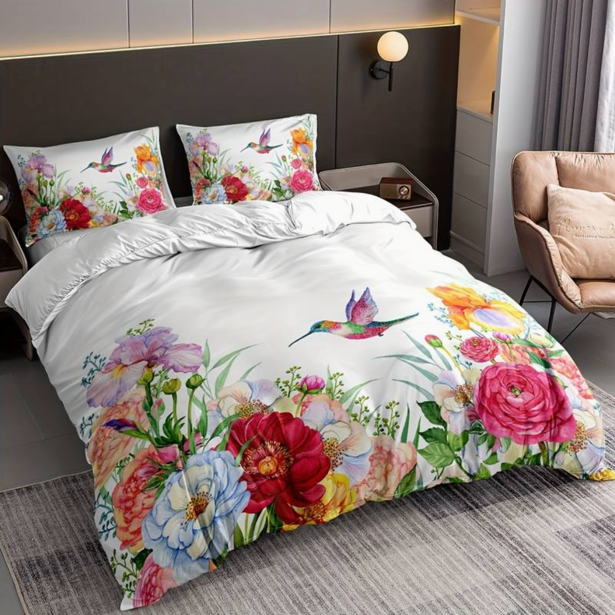 Colorful Flowers Aura Duvet Cover with Pillowcase