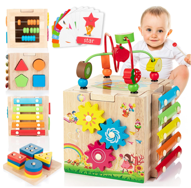 Stylish 8-in-1 Montessori Activity Cube - Educational Play Fun for Babies
