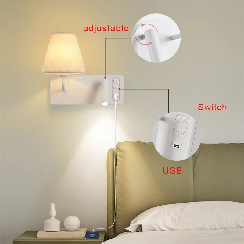 LuminoWall - Minimalist USB Wall Lamp with Reading Light
