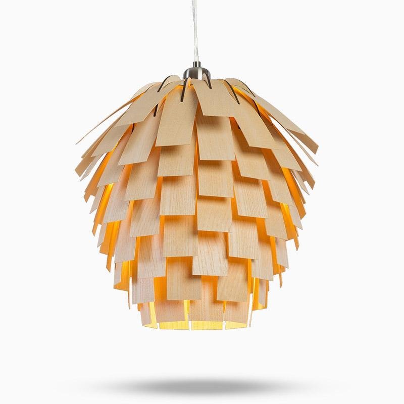 ArtichokeGlow Hanging Lamp - Luxurious Wooden Hanging Lamp with Rustic Charm