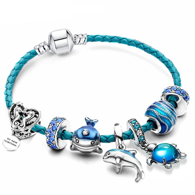 Southern silver and leather bracelet with charms - Ocean Breeze Style by Julia