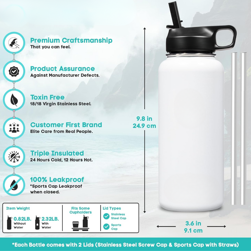 HydroElite – RVS Flaska med Sugrör för Drycker