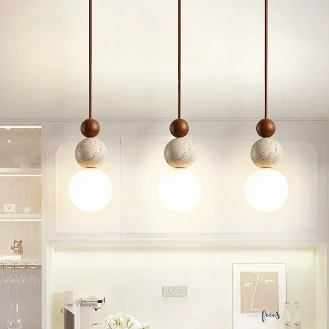 TravertineGlow - Elegant Mahogany Ceiling Lamp for the Home